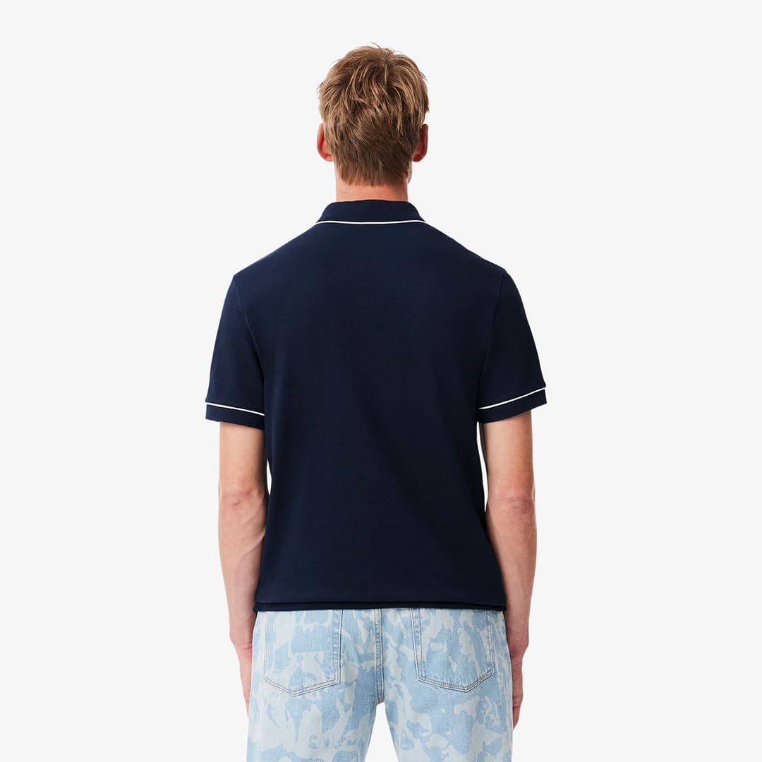 Мужская поло-рубашка с отворотом и окантовкой в тон ткани Lacoste, темно-синий — фото 2