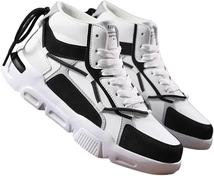 

Мужские ультракомфортные высокие кеды с цветными блоками - противоскользящая подошва, дышащая сетка, повседневные кроссовки на шнуровке для прогулок на природе, пеших походов и повседневного стиля Clolinde, белый/черный