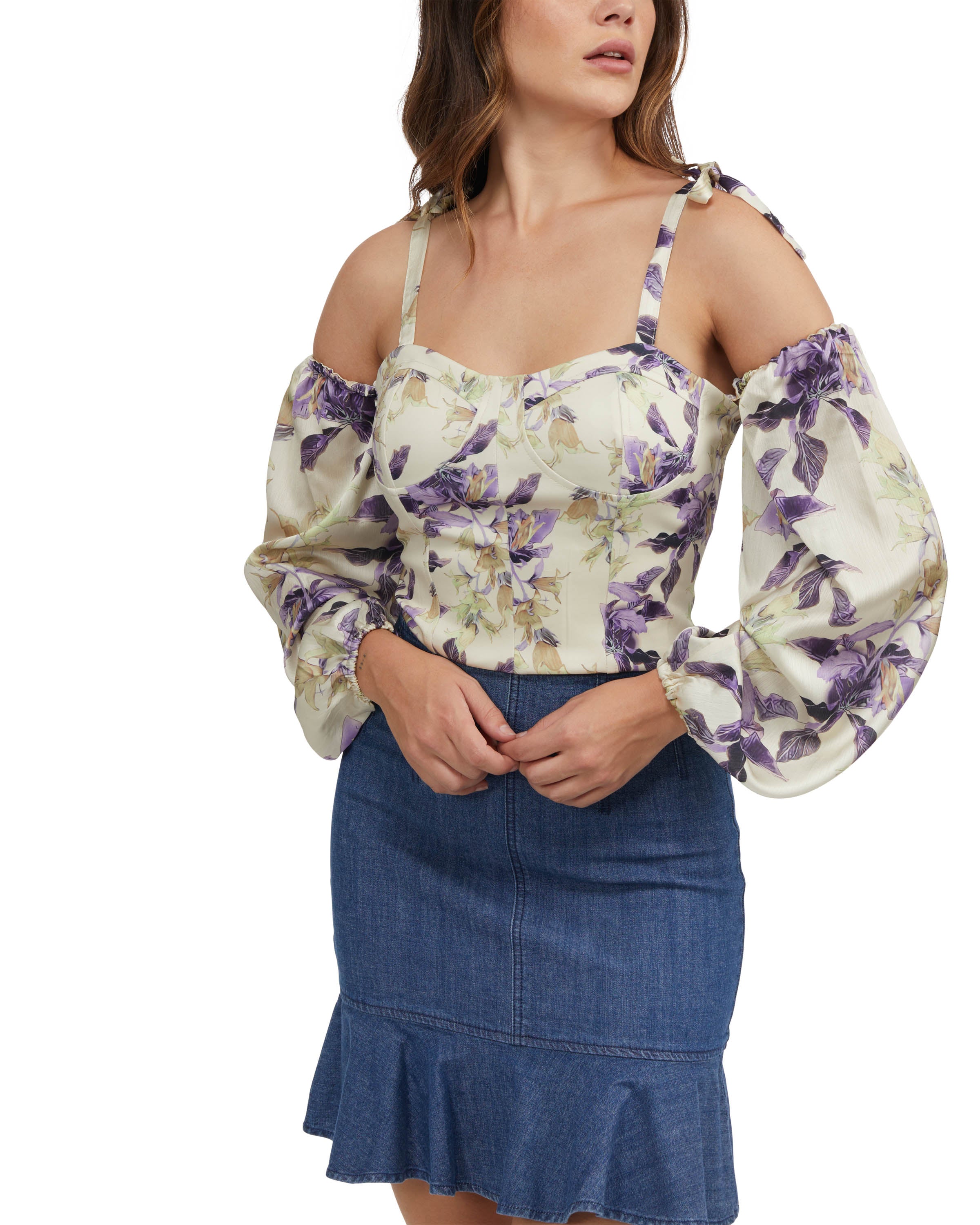 

Женский топ-бюстье со съемными рукавами BEBE, цвет lilly print