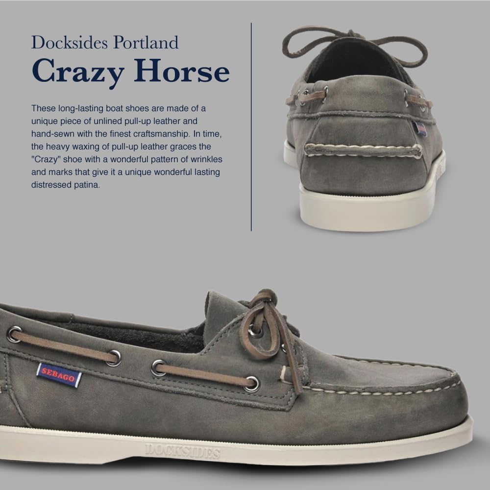 Мокасины Sebago Portland Crazy H - с узорчатой и искусственно состаренной вощеной кожей, подкладкой из кожи и резиновой подошвой, не оставляющей следов и не скользящей, темно-серый — фото 4