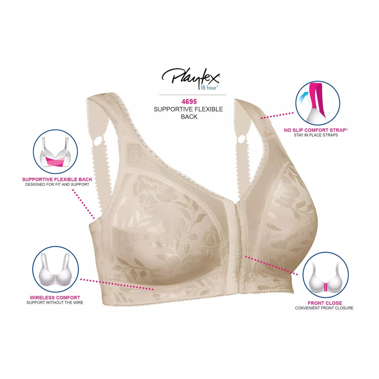 Playtex 18 Hour Бюстгальтер с гибкой спинкой и застежкой спереди 4695 Playtex, черный — фото 4