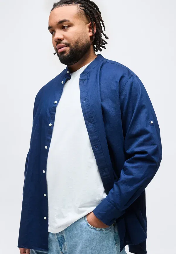 Рубашка Tommy Hilfiger Plus Regular Fit Linen Blend Grandad Collar Shirt, угольно-синий — фото 3