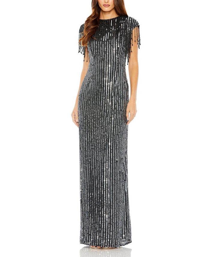 

Платье с бахромой и декором Mac Duggal, черный