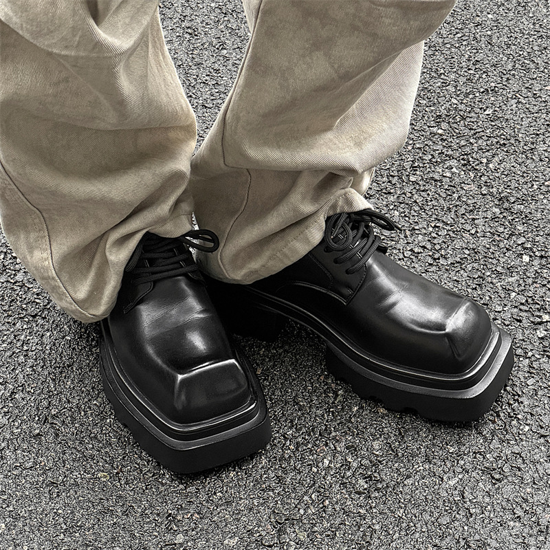 WEISHIBANGWEI Повседневные кожаные туфли мужские черные с потайным клином, цвет Black Hidden Wedge — фото 3