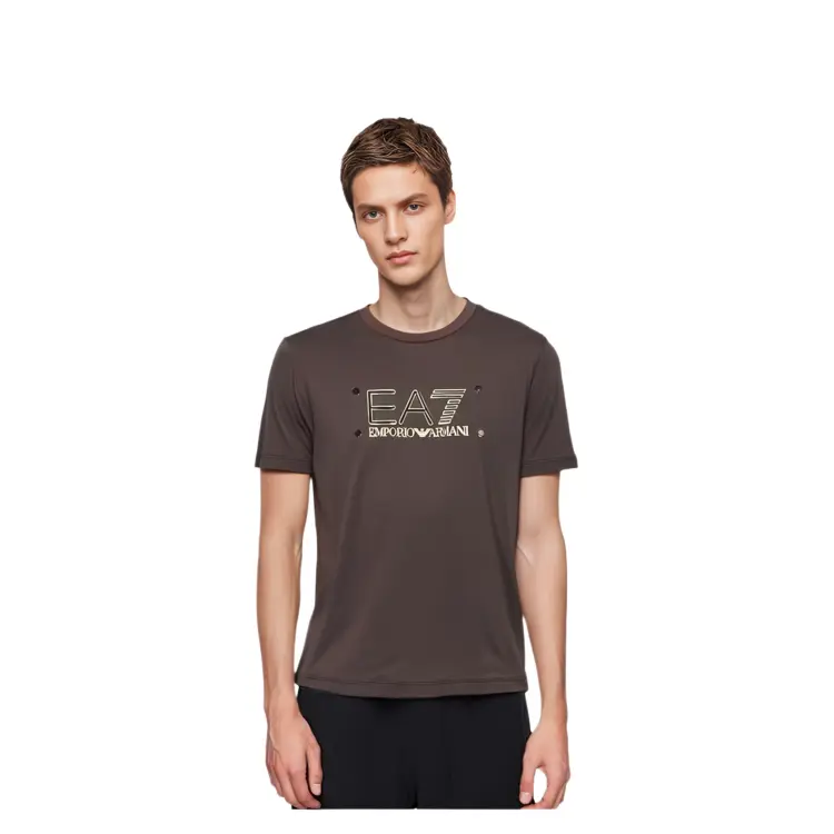 EMPORIO ARMANI Футболка с коротким рукавом и круглым вырезом EA7 с принтом мужская soil brown — фото 4