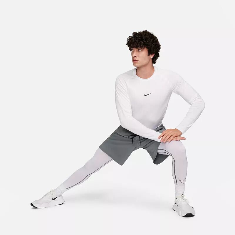 Мужская тонкая футболка для фитнеса с длинными рукавами Nike Pro Dri-FIT, белый — фото 2
