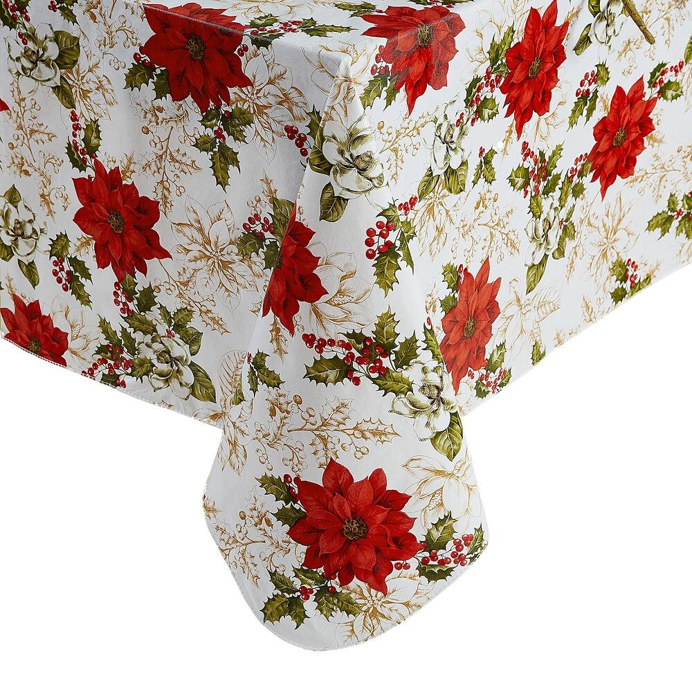 

Elrene Home Fashions Poinsettia Grace виниловая прямоугольная скатерть, мультиколор