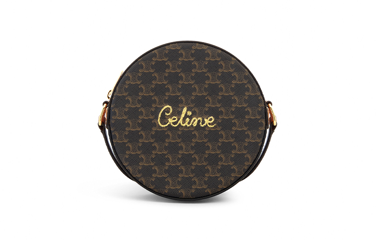 

CELINE Сумка через плечо Triomphe Embroidery Fabric, круглая женская сумка коричневого цвета