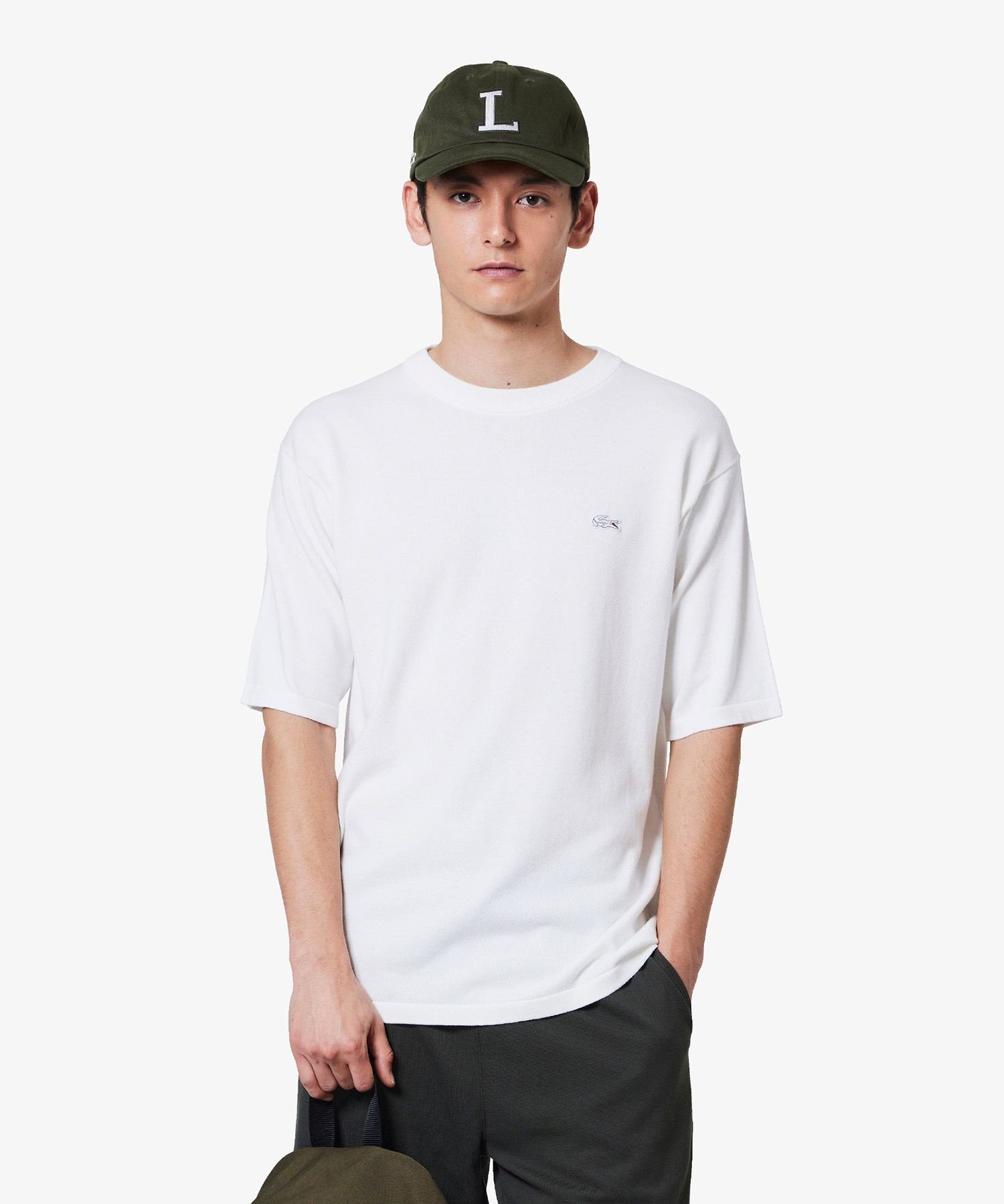 Трикотажная футболка из смешанного меланжевого трикотажа в трех цветах LACOSTE, Off white