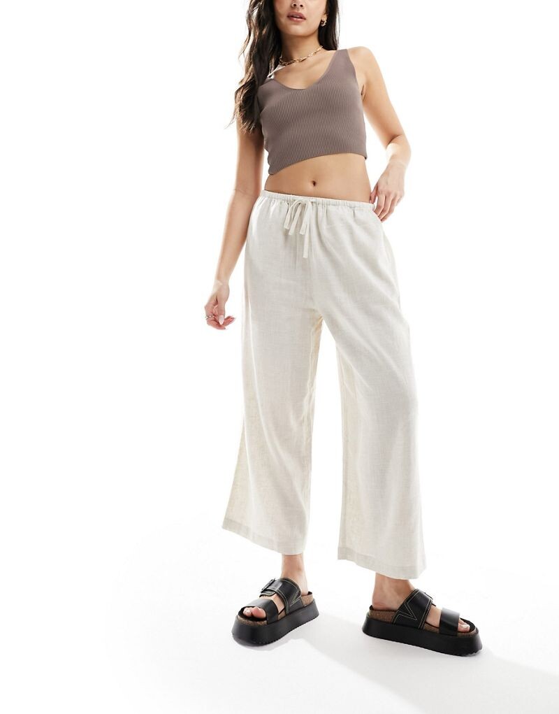 

ASOS DESIGN – брюки-кюлоты без застежки из льняной ткани натурального цвета