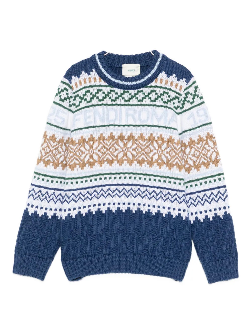 

Свитер с узором Fairisle и логотипом FENDI KIDS, синий