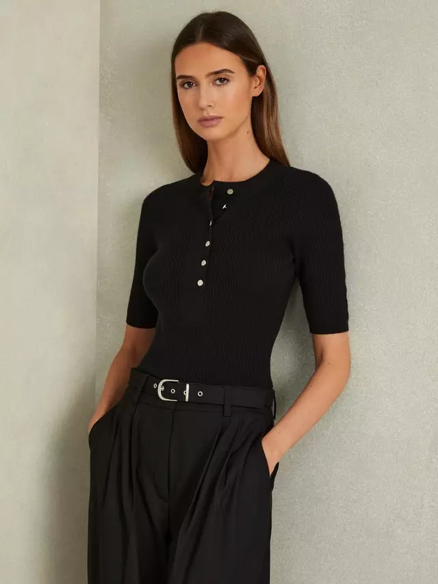 

Топ Reiss Emily Wool Blend Rib Knit, черный