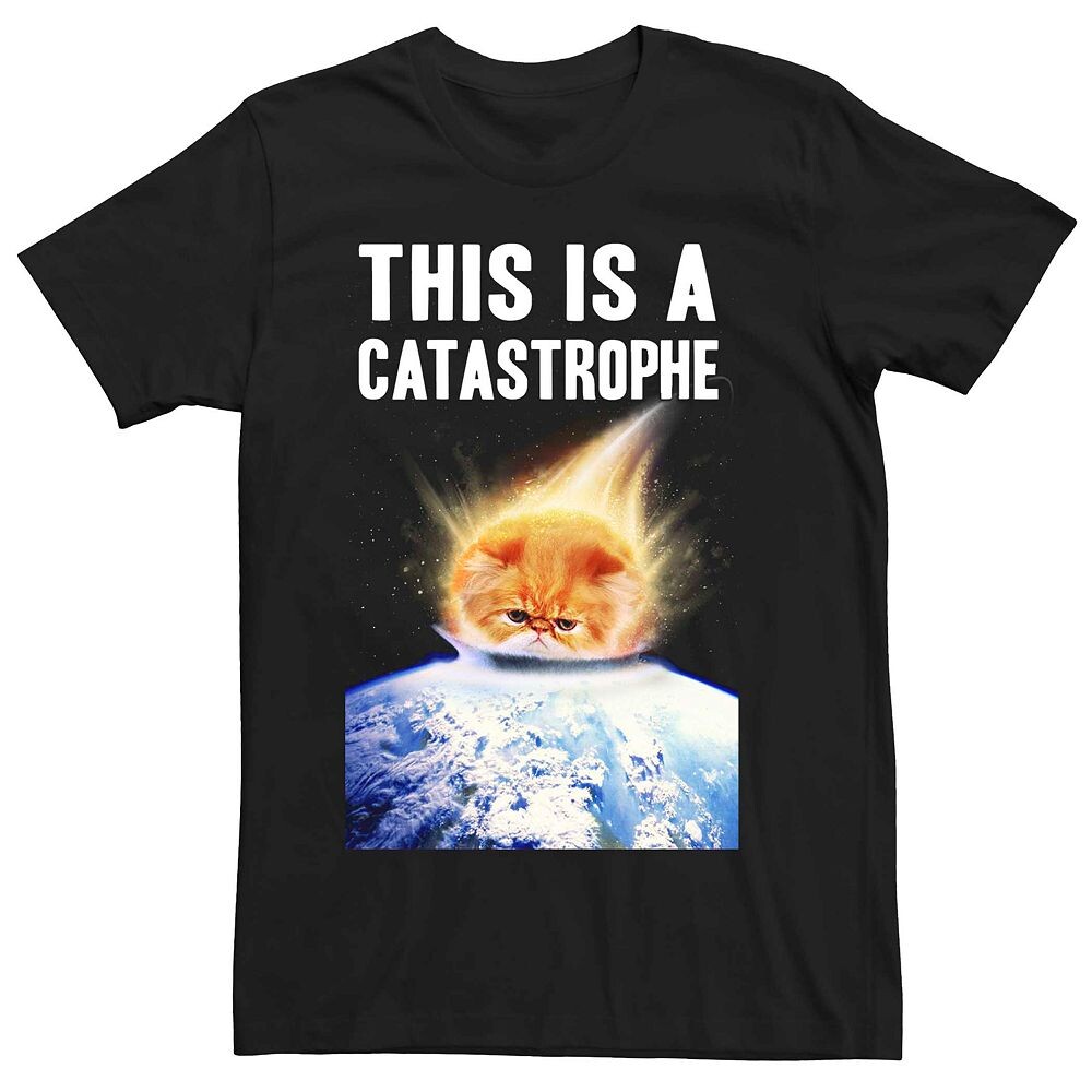 

Мужская футболка с рисунком Catastrophe Meteor Cat Humor Licensed Character, черный