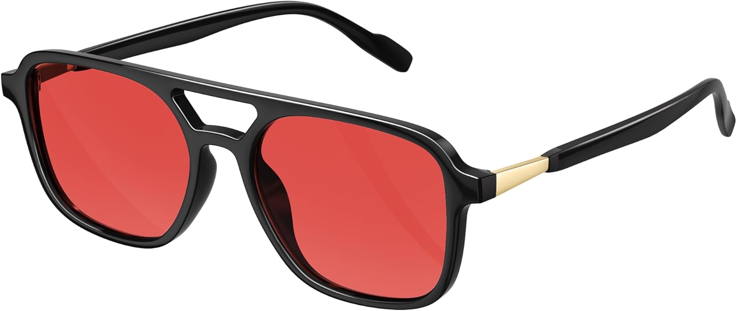 

Ретро-солнцезащитные очки-авиаторы для женщин и мужчин: поляризованные, модные, винтажные, прямоугольные, в стиле 70-х, женские солнцезащитные очки с защитой от УФ-излучения konqkin, C-1pc-red Lens