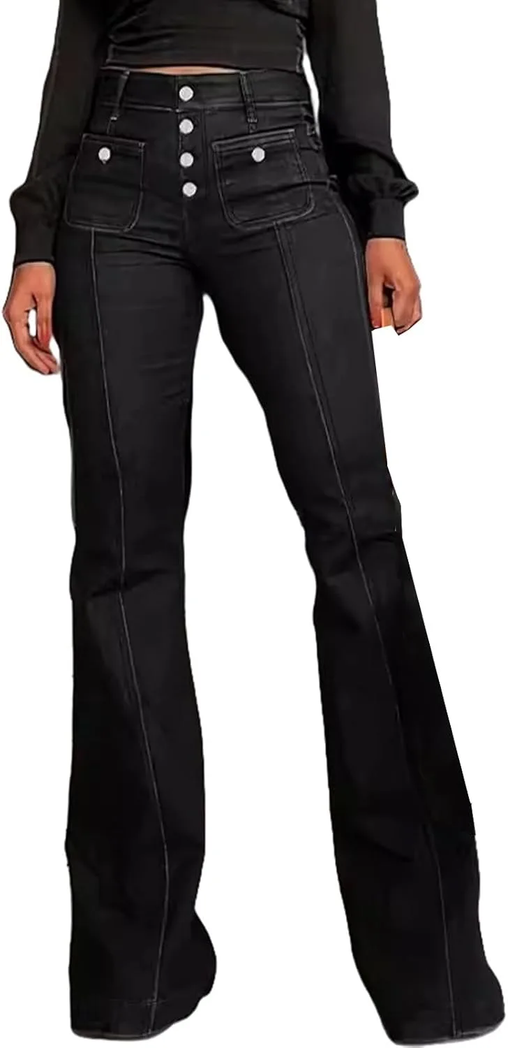 

Женские джинсы-клеш с высокой талией и пуговицами Baxtayel