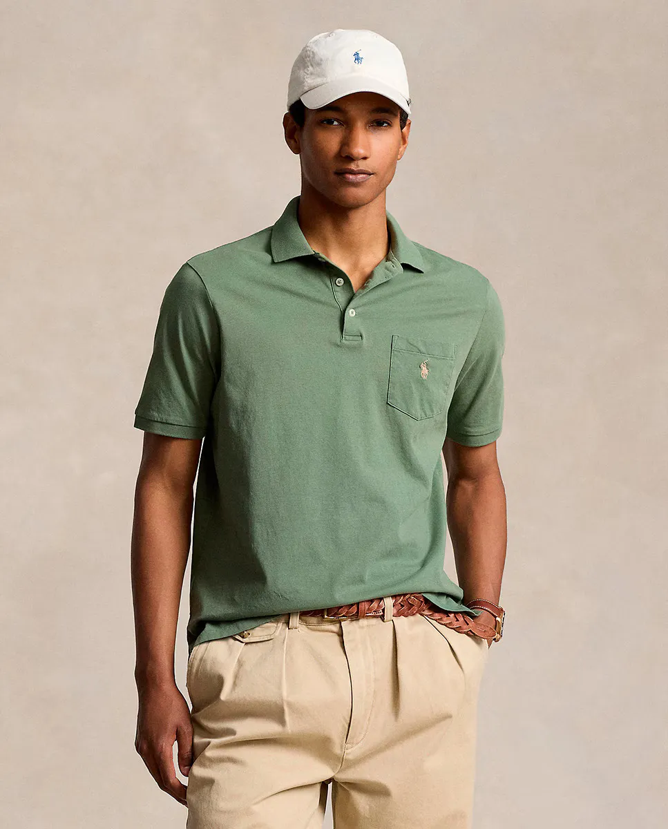 

Мужская рубашка-поло классического кроя из хлопкового трикотажа Polo Ralph Lauren, зеленый