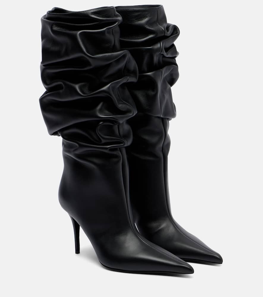 Ботинки Anok 90 из кожи до середины икры Amina Muaddi, Black