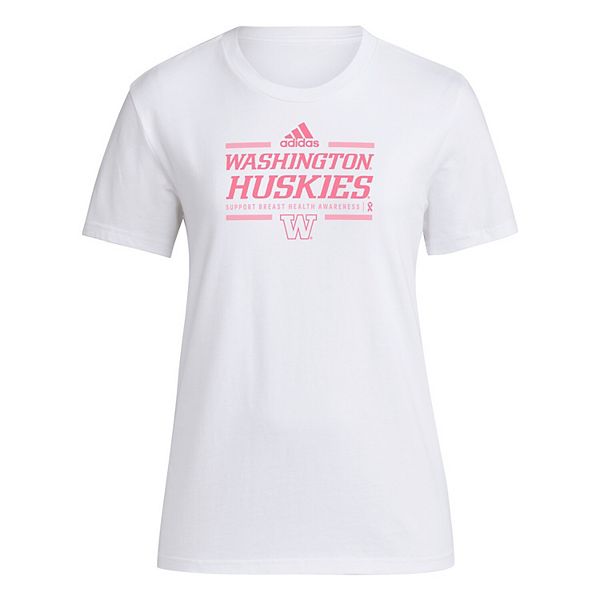 Женская белая футболка washington huskies 2024 breast cancer awareness pregame Adidas — фото 3
