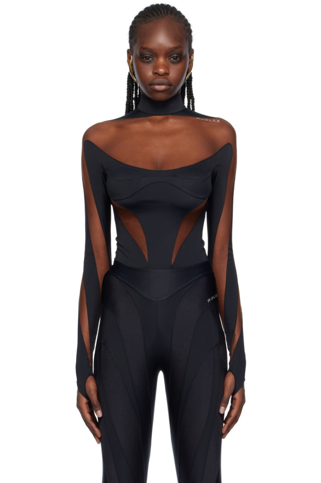 

Иллюзионный боди Mugler, черный