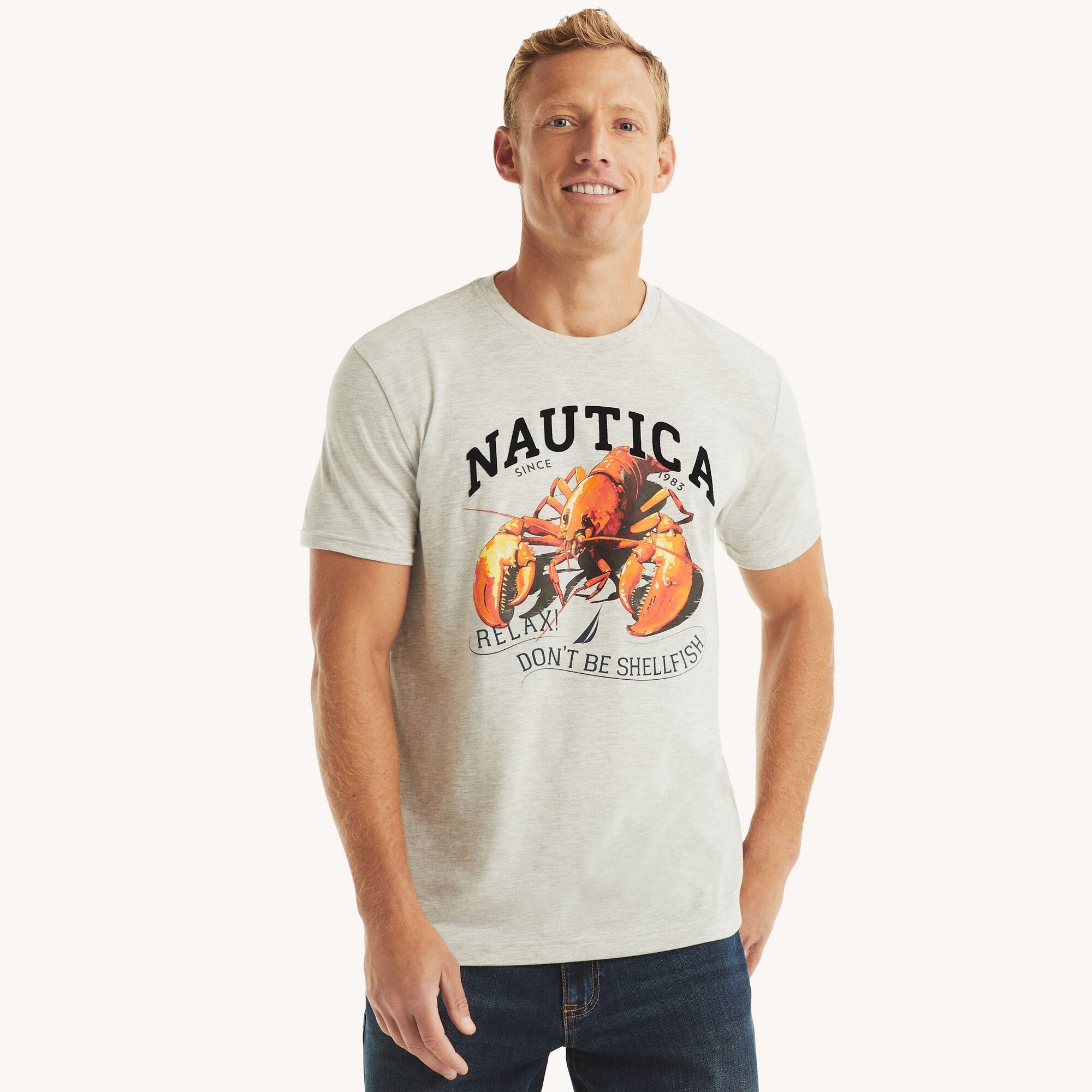 

Футболка мужская Nautica с рисунком лобстера, цвет grey heather