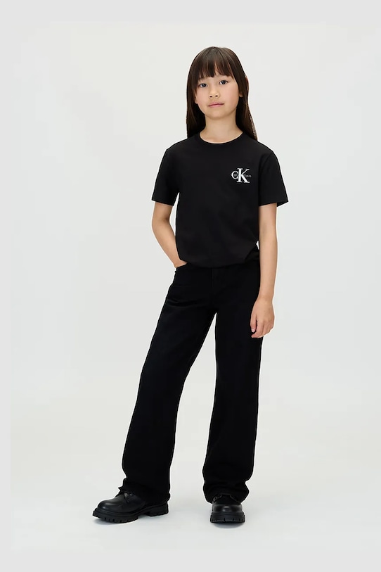 Детская хлопковая футболка Calvin Klein Jeans, черный — фото 3