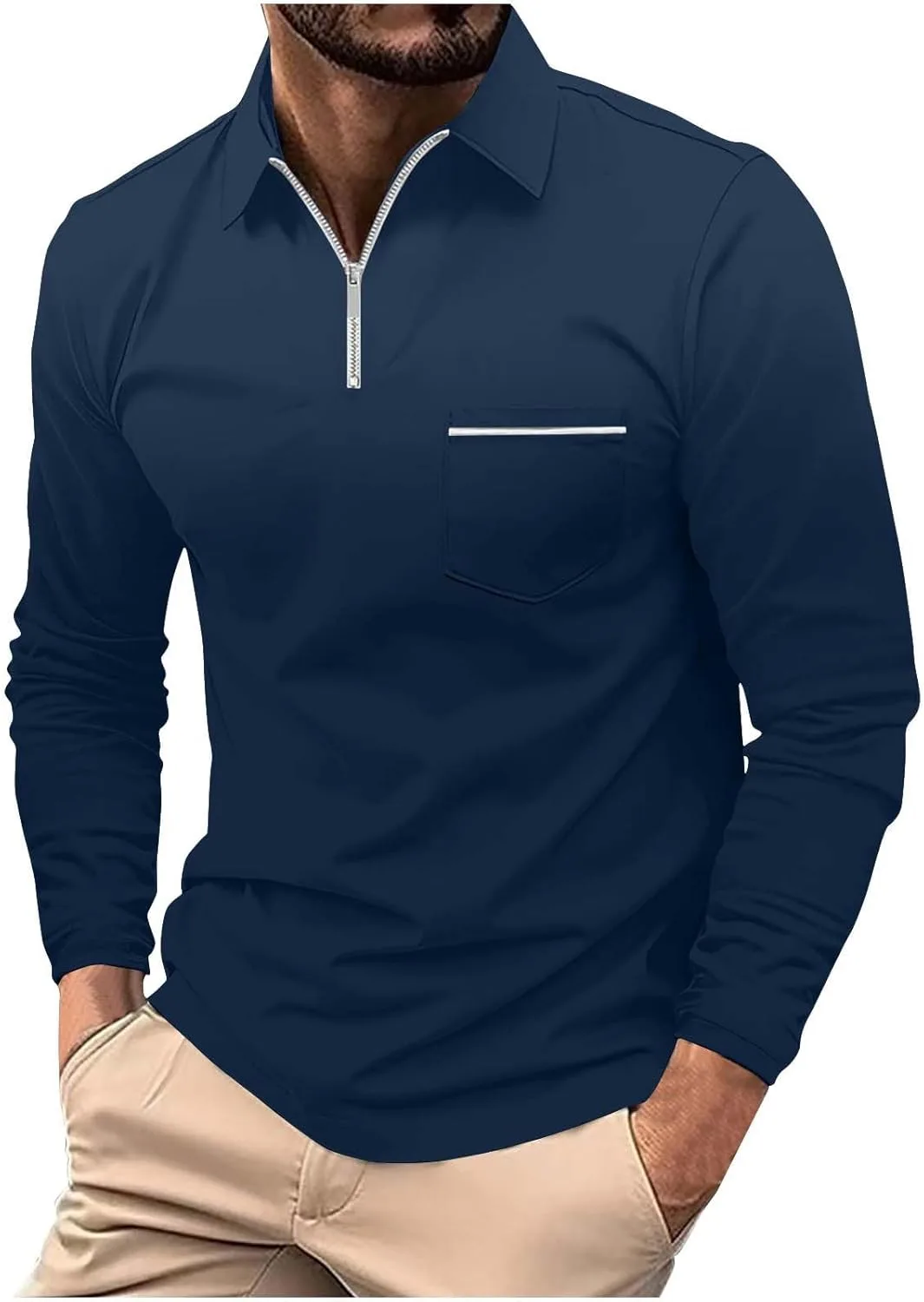 

Мужская поло с полумолнией, длинный рукав, цветной блок Sdeycui