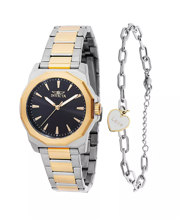 

Женские кварцевые часы Speedway 48578 с тремя стрелками и черным циферблатом Invicta, gold