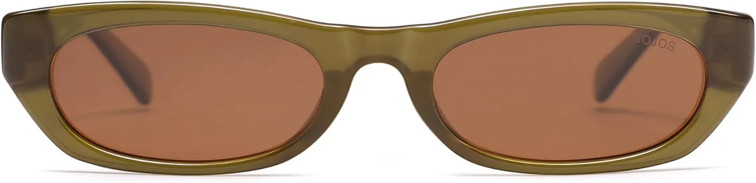 

SOJOS Модные маленькие прямоугольные поляризованные солнцезащитные очки для женщин и мужчин в стиле ретро Y2K, узкие, тонкие, тонкие, модель SJ2363, Olive Green/Brown
