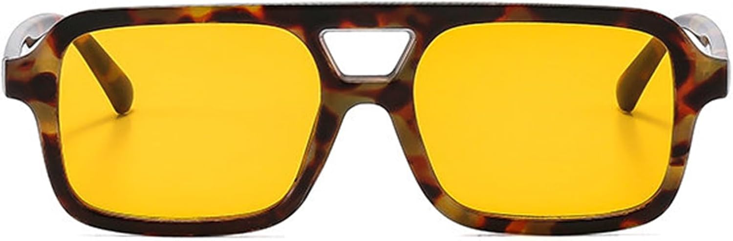 

Солнцезащитные очки COTIA квадратной формы для женщин и мужчин, модные очки-пилот с двойной перемычкой, винтажные прямоугольные солнцезащитные очки для активного отдыха, Leopard Yellow