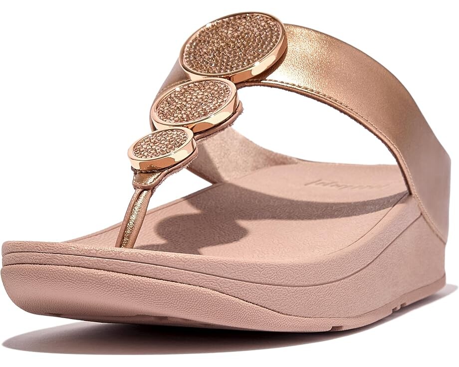 

Сандалии FitFlop Halo Bead-Circle Metallic Toe-Post Sandals, цвет Rose Gold