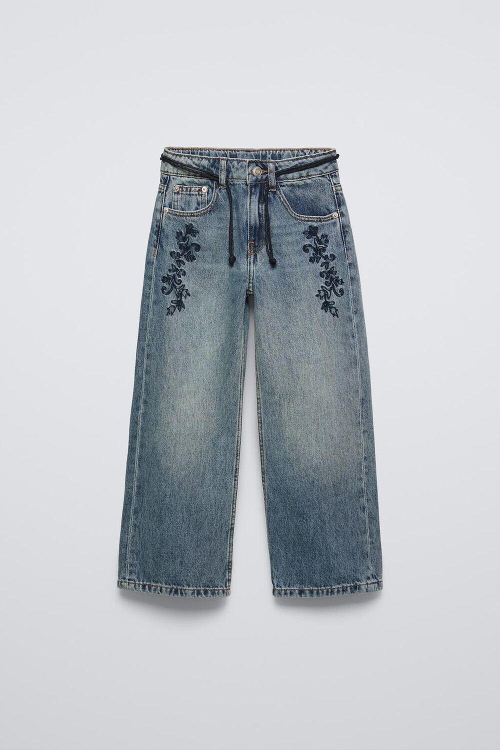 

Джинсы прямого кроя с цветочной вышивкой ZARA, синий