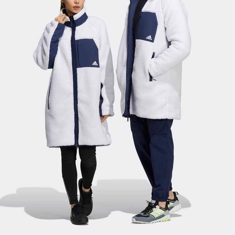 Бархатная куртка унисекс белая Adidas, белый — фото 4