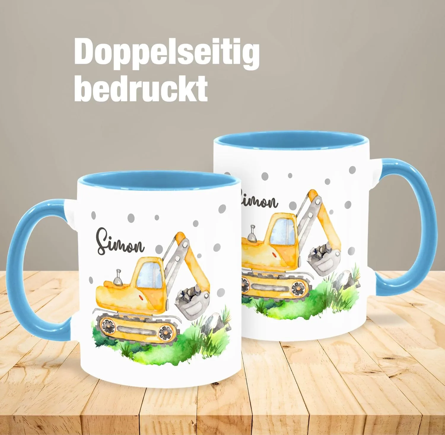 Кружка 325 мл Excavator I Digger Driver Gift, светло-голубая Geschenk mit Namen personalisiert by Shirtracer — фото 4
