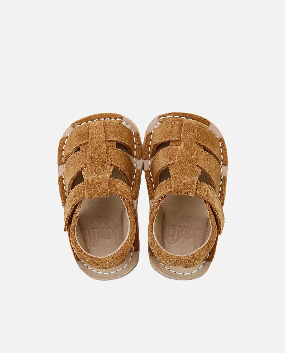 Детские босоножки-крабики barefoot из кожи с застежкой-липучкой Eli 1957, Camel — фото 4