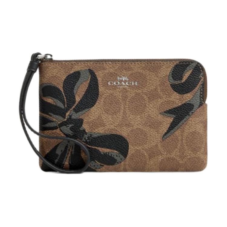 

COACH Мини-клатч из лакированного полотна женский бежево-черный
