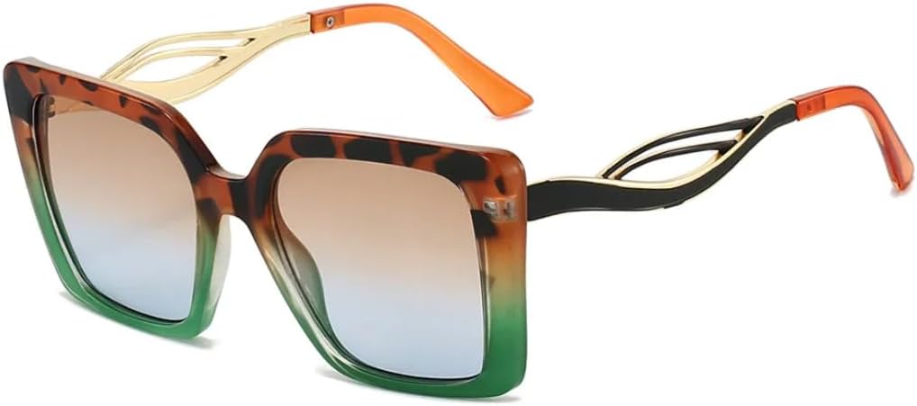 

Ретро-солнцезащитные очки с леопардовым принтом, квадратной оправой, для женщин, с ажурным дизайном, для мужчин, повседневные, защита от УФ-излучения UV400 UATXTAU, Leopard Green