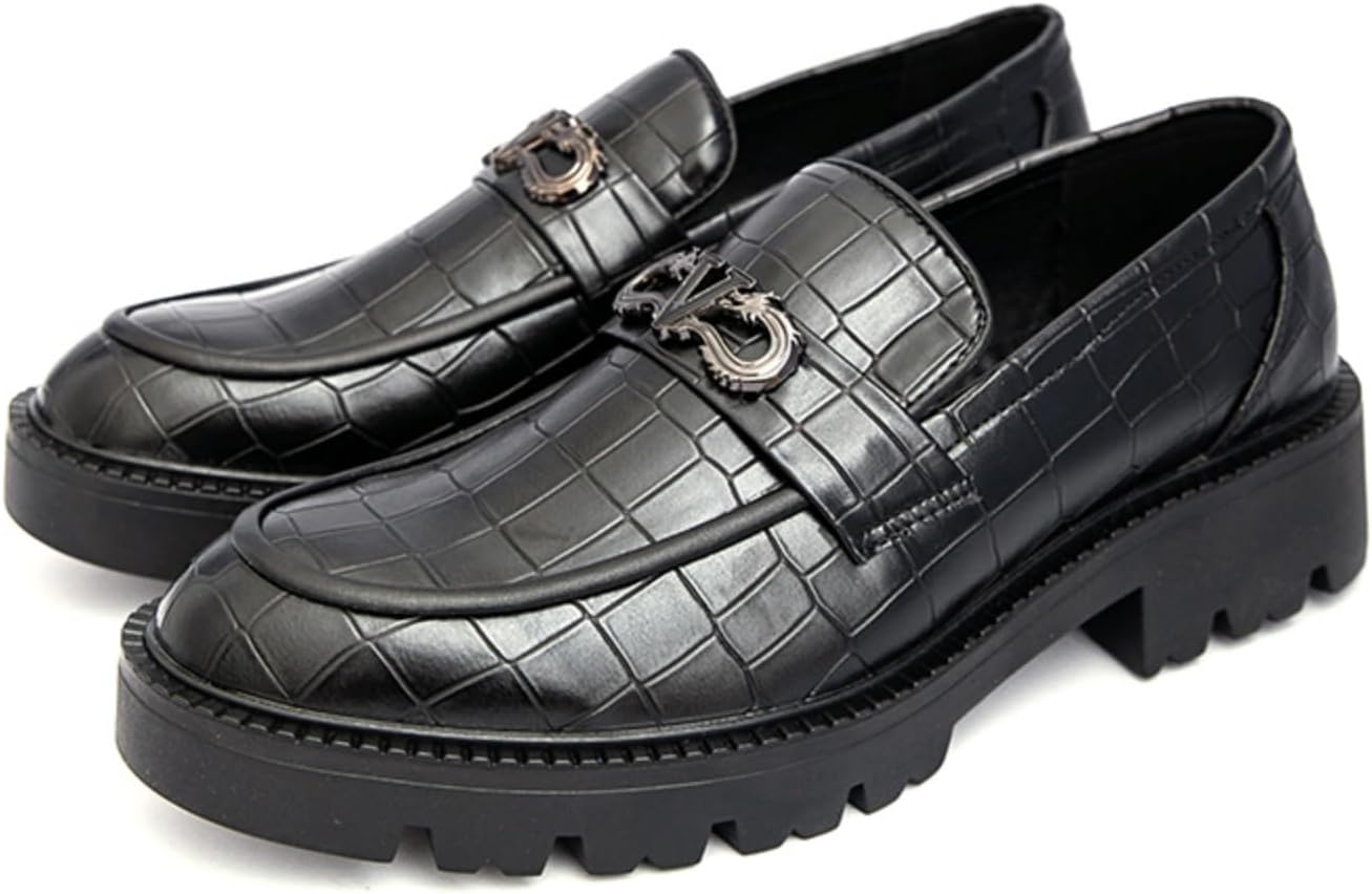 

Мужские лакированные лоферы на платформе- модные круглые носки с металлическим декором, устойчивая толстая подошва, идеально подходят для деловых, свадеб, выпускных и повседневных вечеринок Aokisx, черный