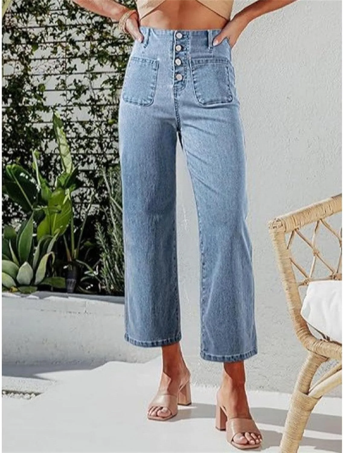 Женские джинсы с широкими штанинами Boot Cut, высокая посадка, эластичные — фото 2