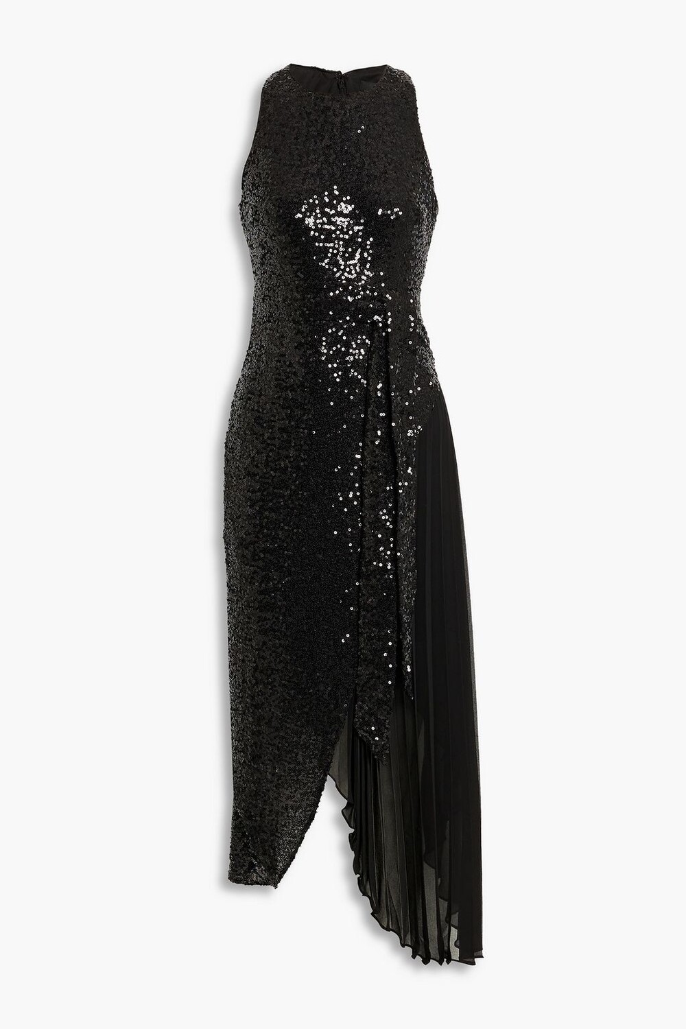 

Асимметричное платье миди из тюля с пайетками из крепдешина BADGLEY MISCHKA, черный