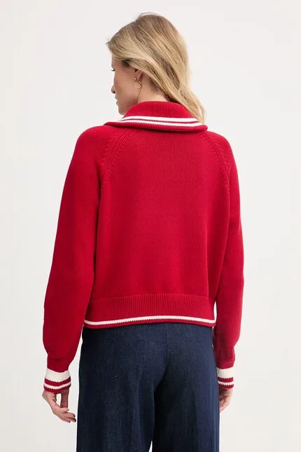 Свитер свободного кроя с короткой молнией Tommy Hilfiger, красный — фото 3