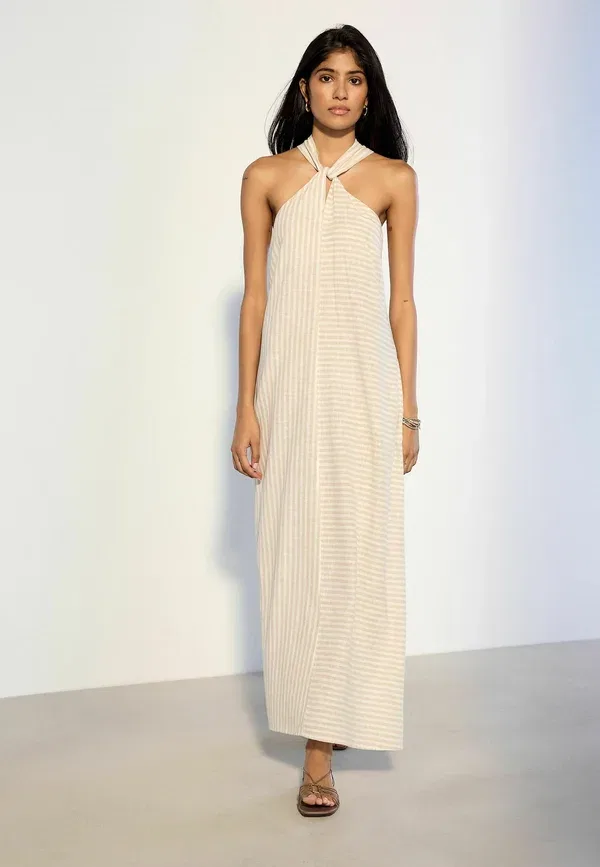 Платье Next Regular fit halter twist neck midi dress, нейтральная полоска