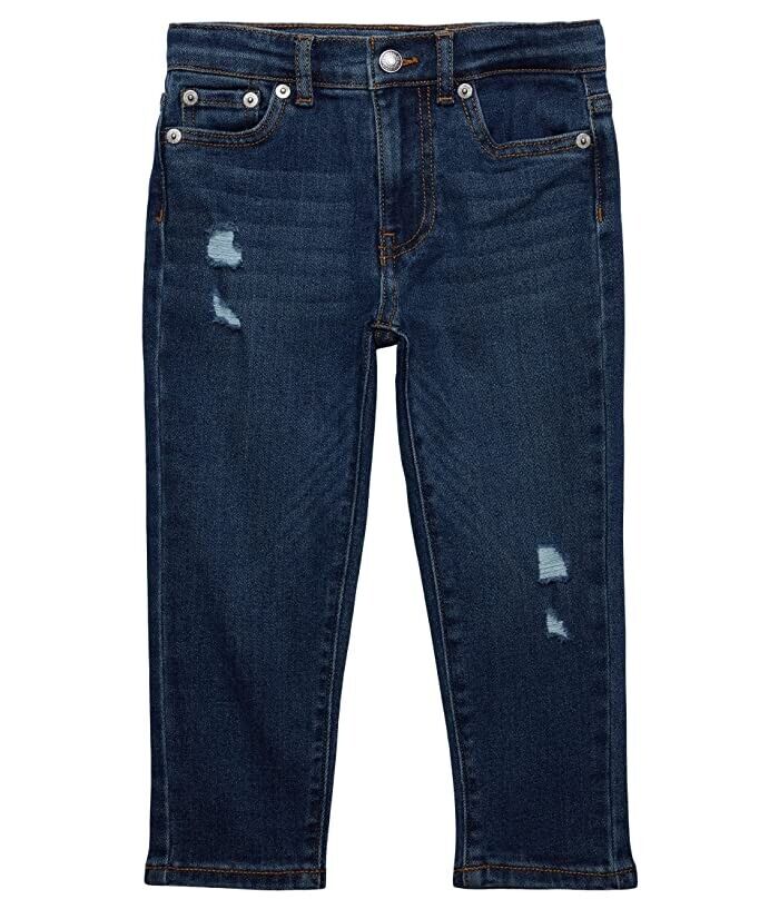Джинсы Levi's Mini Mom Jeans Girl, синие, рваные, со средней посадкой, прямые штанины, модель JDM1241 — фото 3