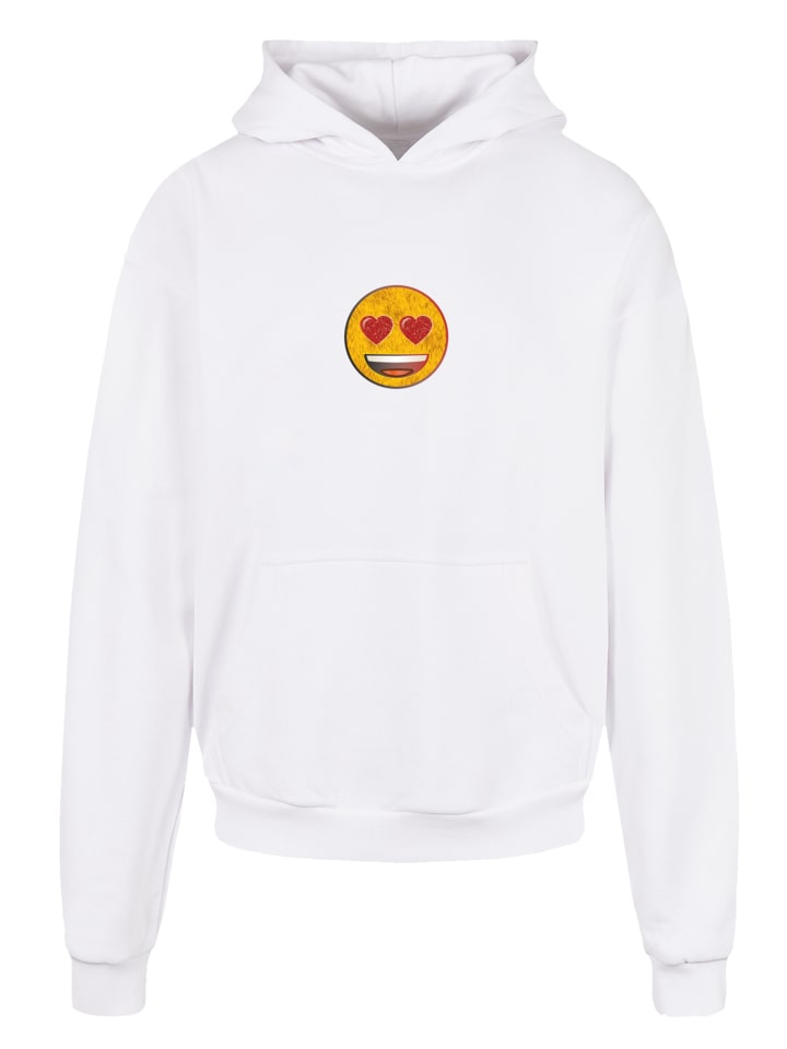 

Пуловер emoji couture Ultra Heavy Hoodie Smiling furry yellow face jewel hearted eyes, белый