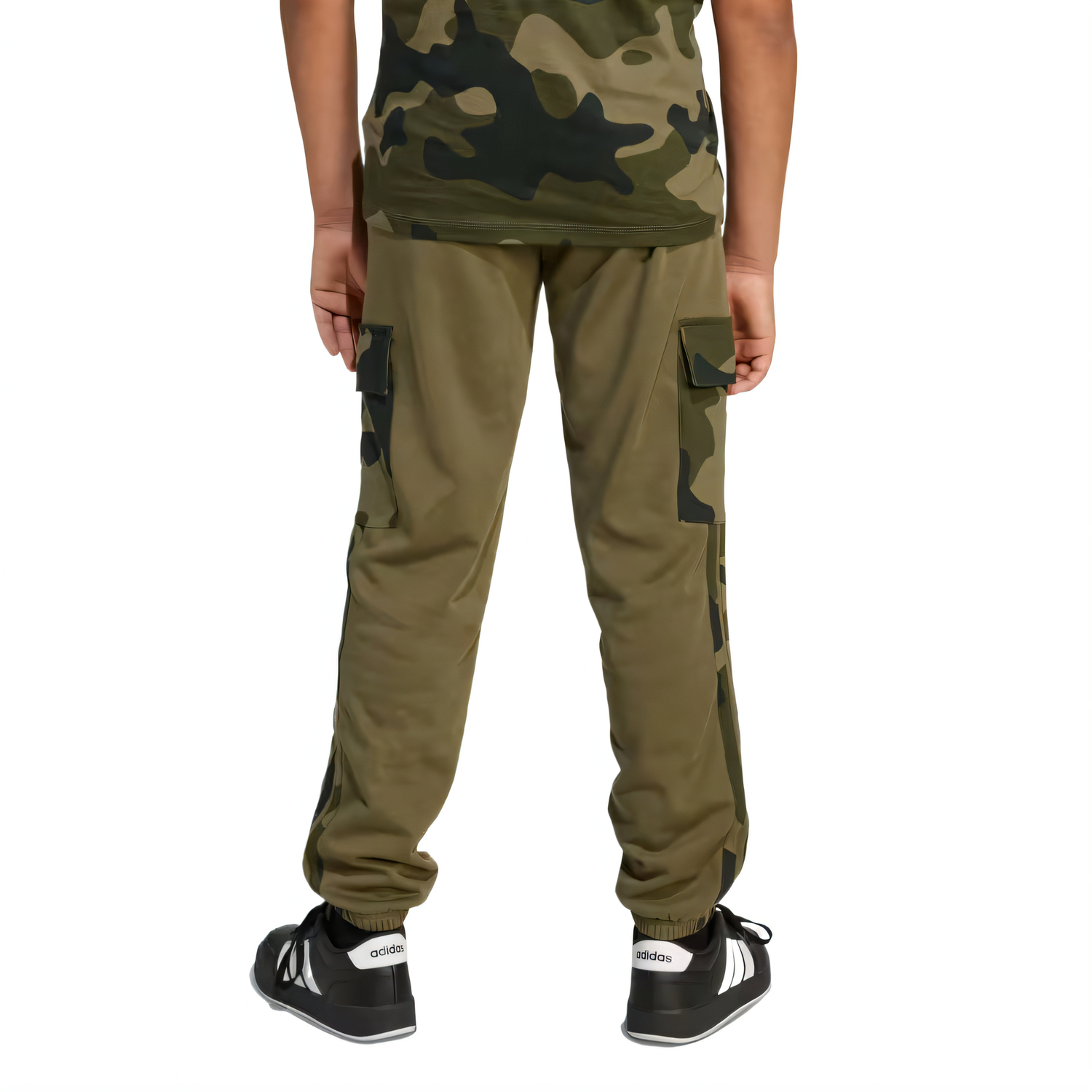 Камуфляжные французские вельветовые карго штаны cargo pant kids Adidas, оливковый/черный — фото 3