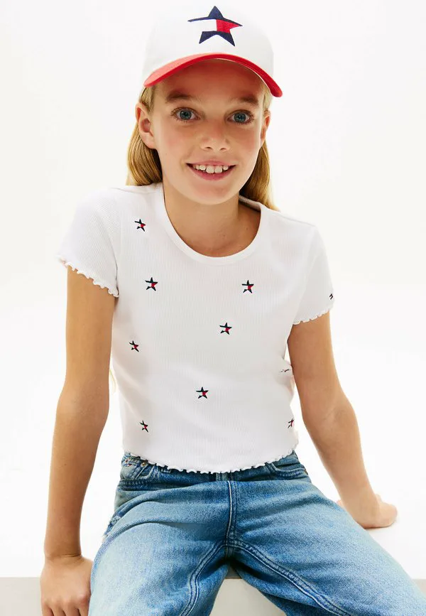 Футболка с дополнительной вышивкой в виде звездного флага. Tommy Hilfiger, White — фото 4