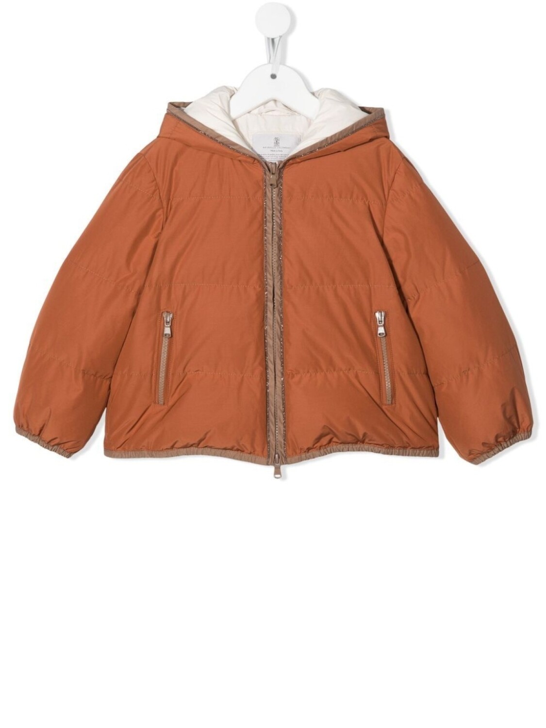 

Brunello Cucinelli Kids пуховик с капюшоном, оранжевый