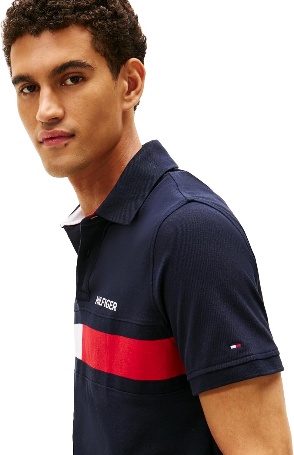 Мужское поло Tommy Hilfiger с коротким рукавом и принтом «флаг», классический крой, Desert Sky — фото 2