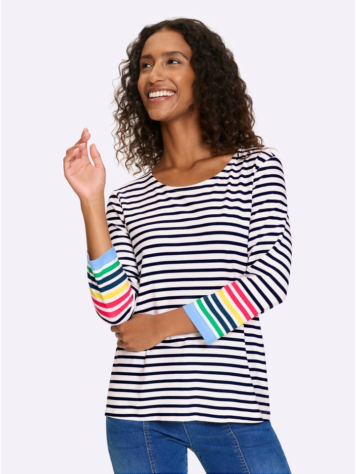 

Рубашка с рукавами 3/4 в полоску цвета экрю и темно-синего цвета Heine