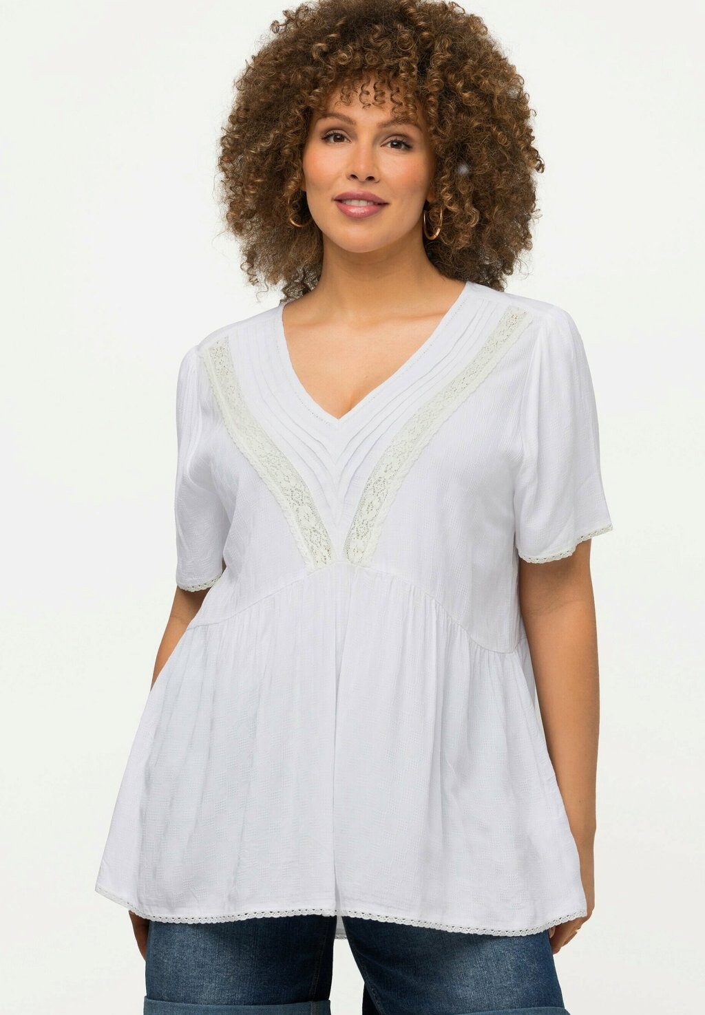 

Блузка Ulla Popken с кружевными оборками, белый