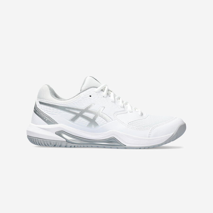 ASICS Женские теннисные кроссовки для многокортового тенниса Gel Dedicate 8, белые/серебристые